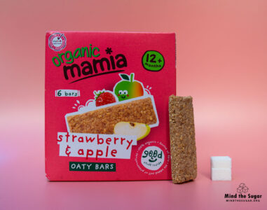 Each bar of Mamia Organic Carrot Oaty Bars contains 7.3g of sugar, equivalent to 1.8 sugar cubes A photo of Mamia Organic Carrot Oaty Bars with 1.8 cubes of sugar.